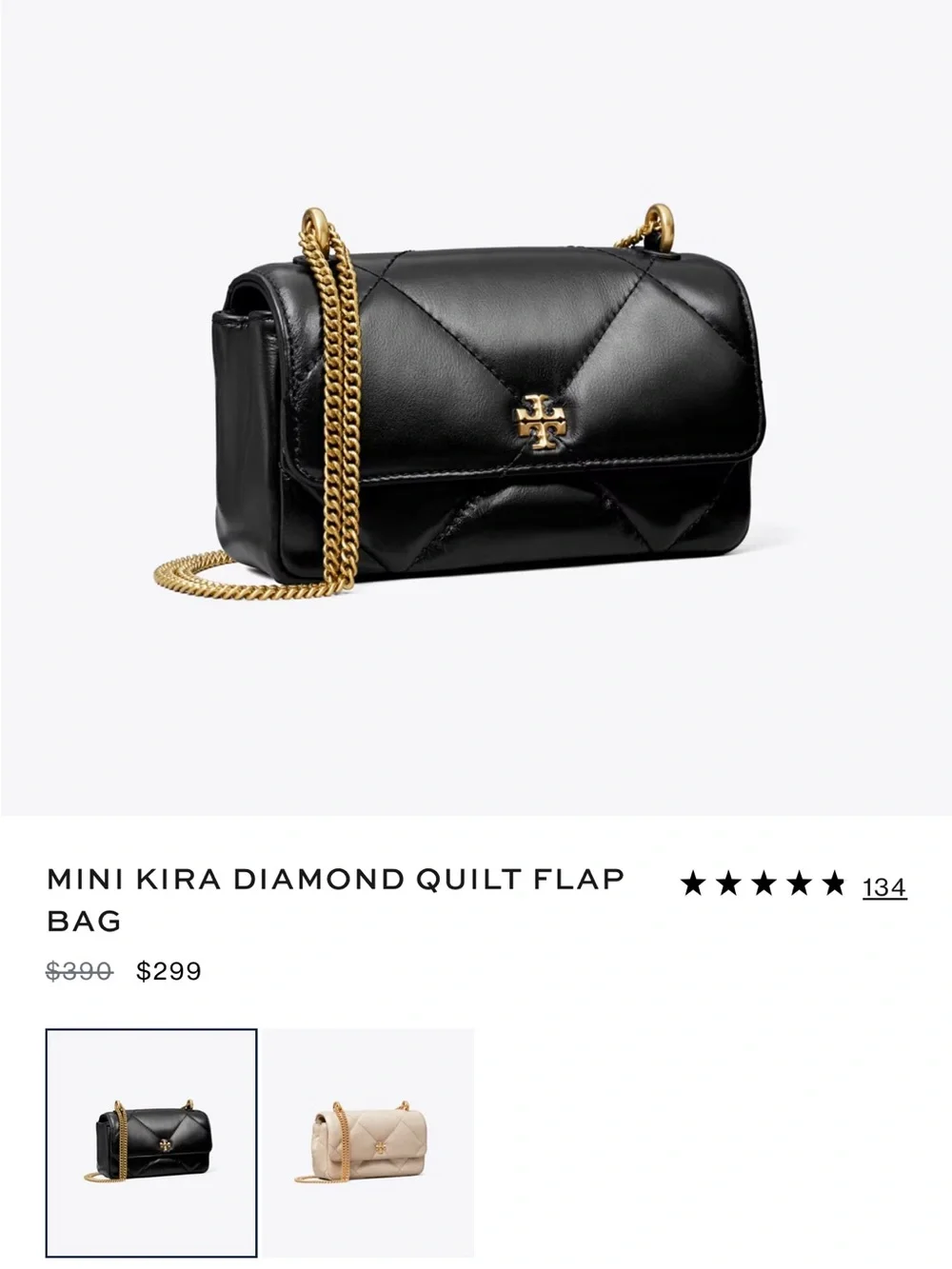 Tory Burch Mini Kira Diamond Quilt Flap Bag - Black with Gold Hardware